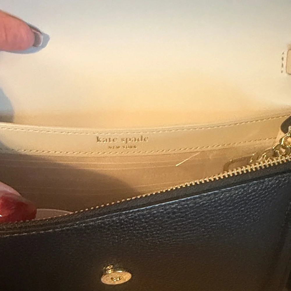 kate spade New York Knott Flap black pebbled leather crossbody with gold chain